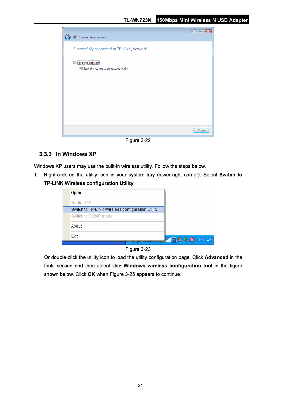 TP-Link manual In Windows XP, TL-WN723N 150Mbps Mini Wireless N USB Adapter 
