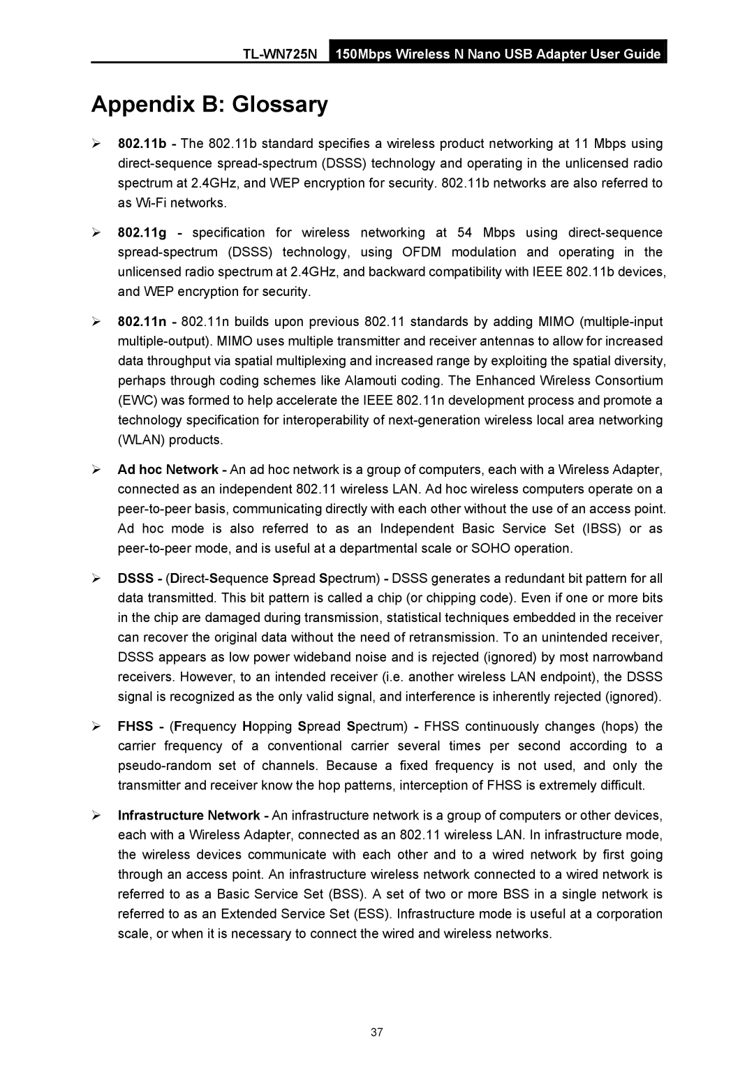 TP-Link TL-WN725N manual Appendix B Glossary 