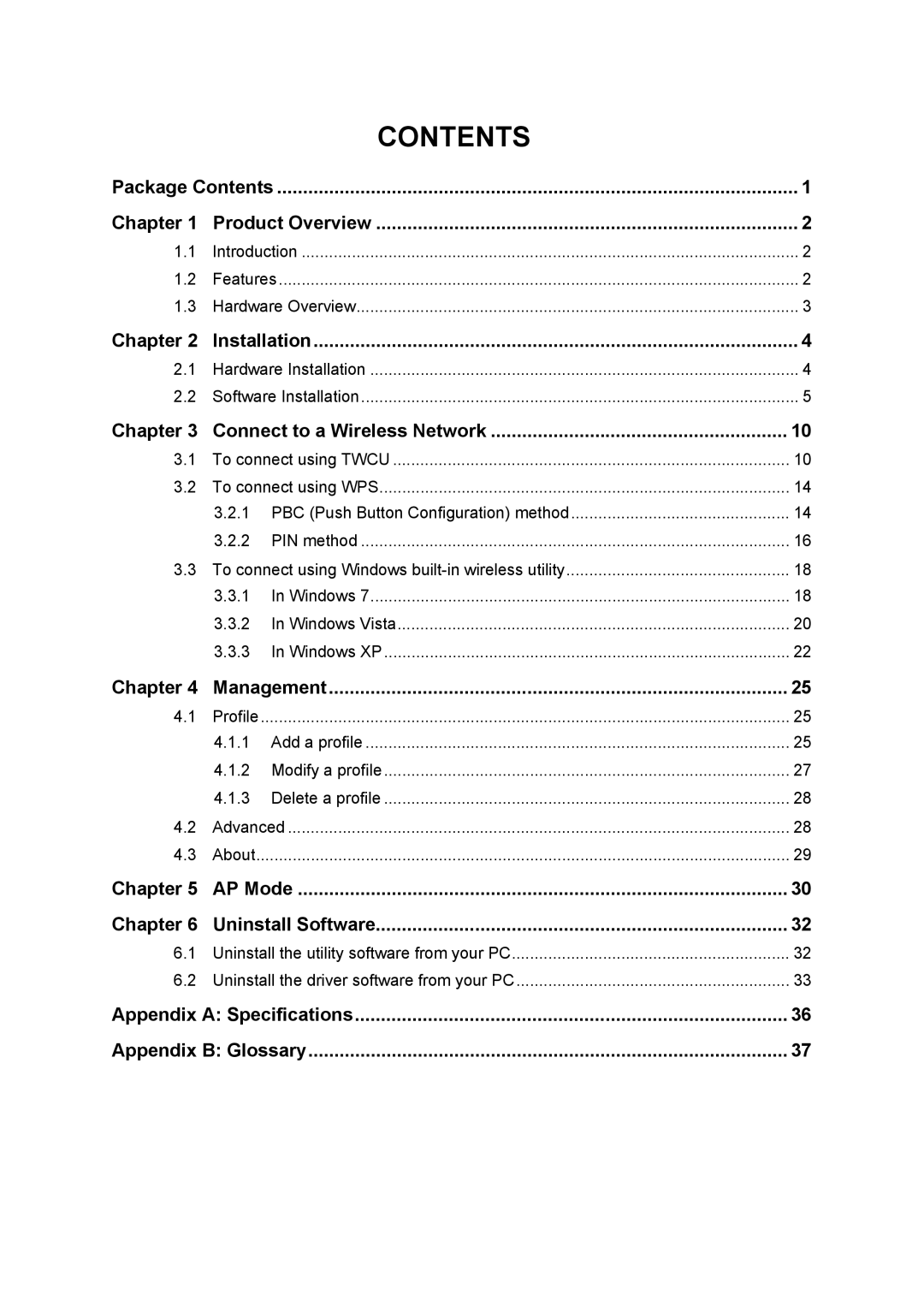 TP-Link TL-WN725N manual Contents 