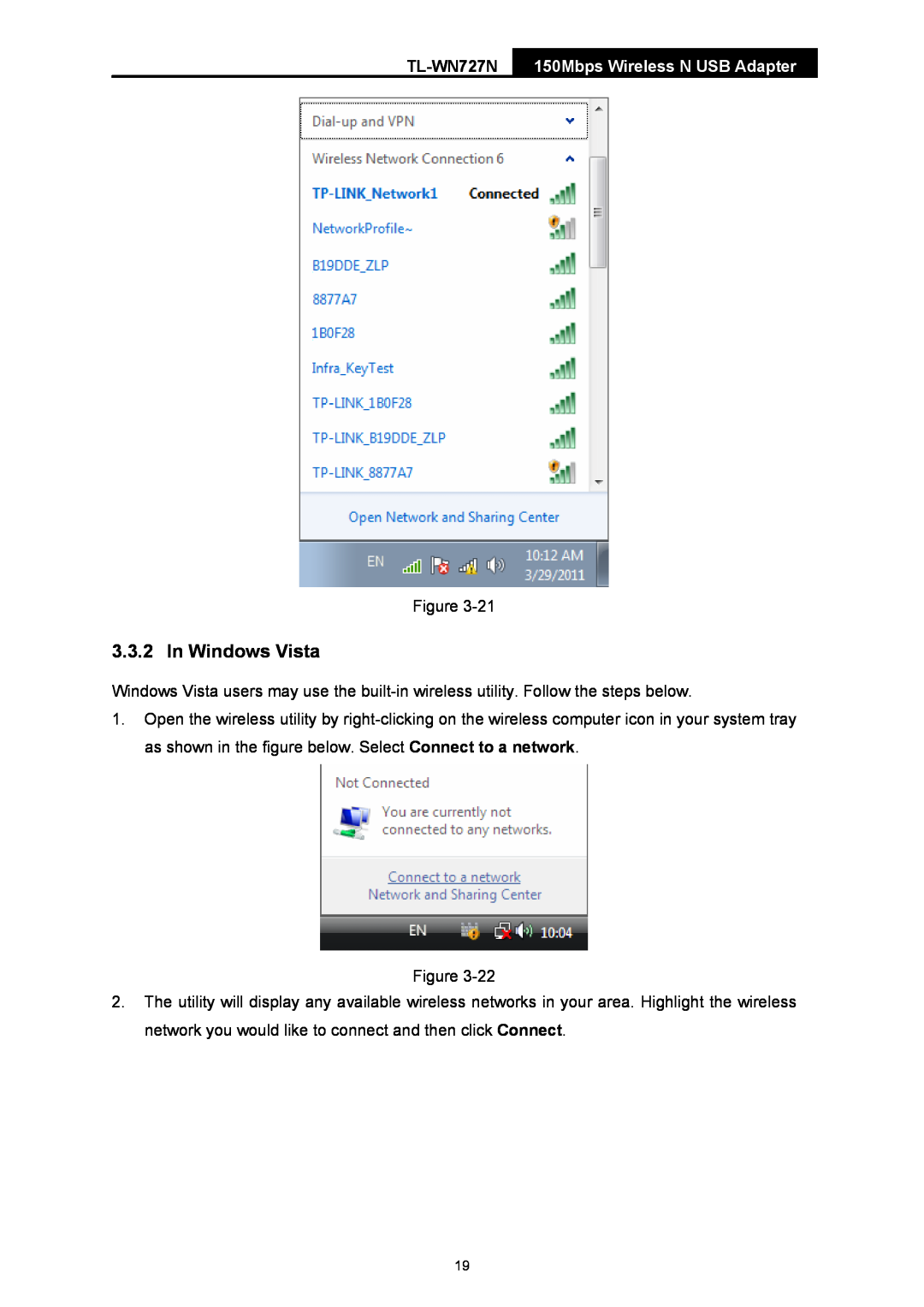 TP-Link TL-WN727N manual In Windows Vista, 150Mbps Wireless N USB Adapter 