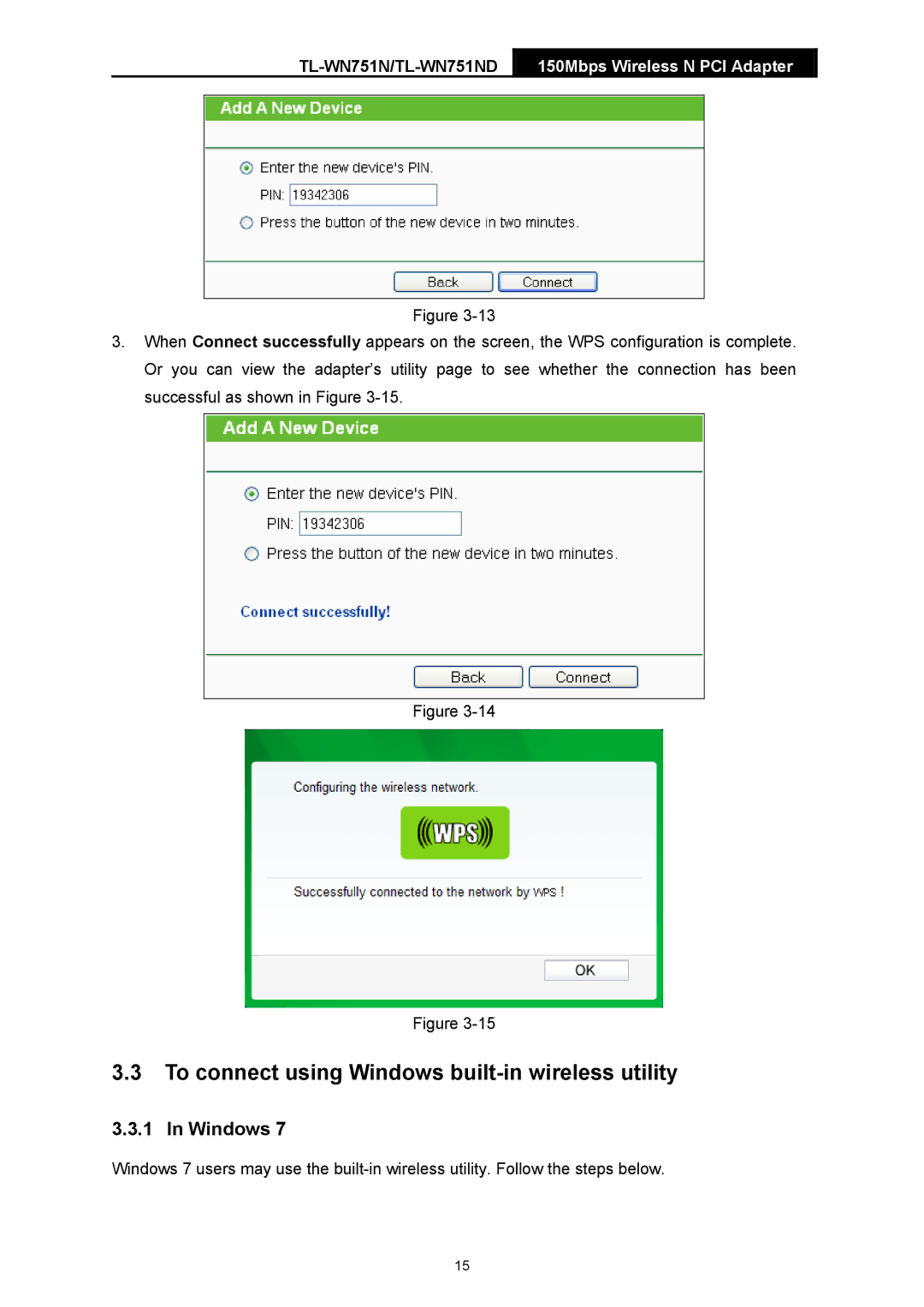 TP-Link TTL-WN751N manual To connect using Windows built-in wireless utility 