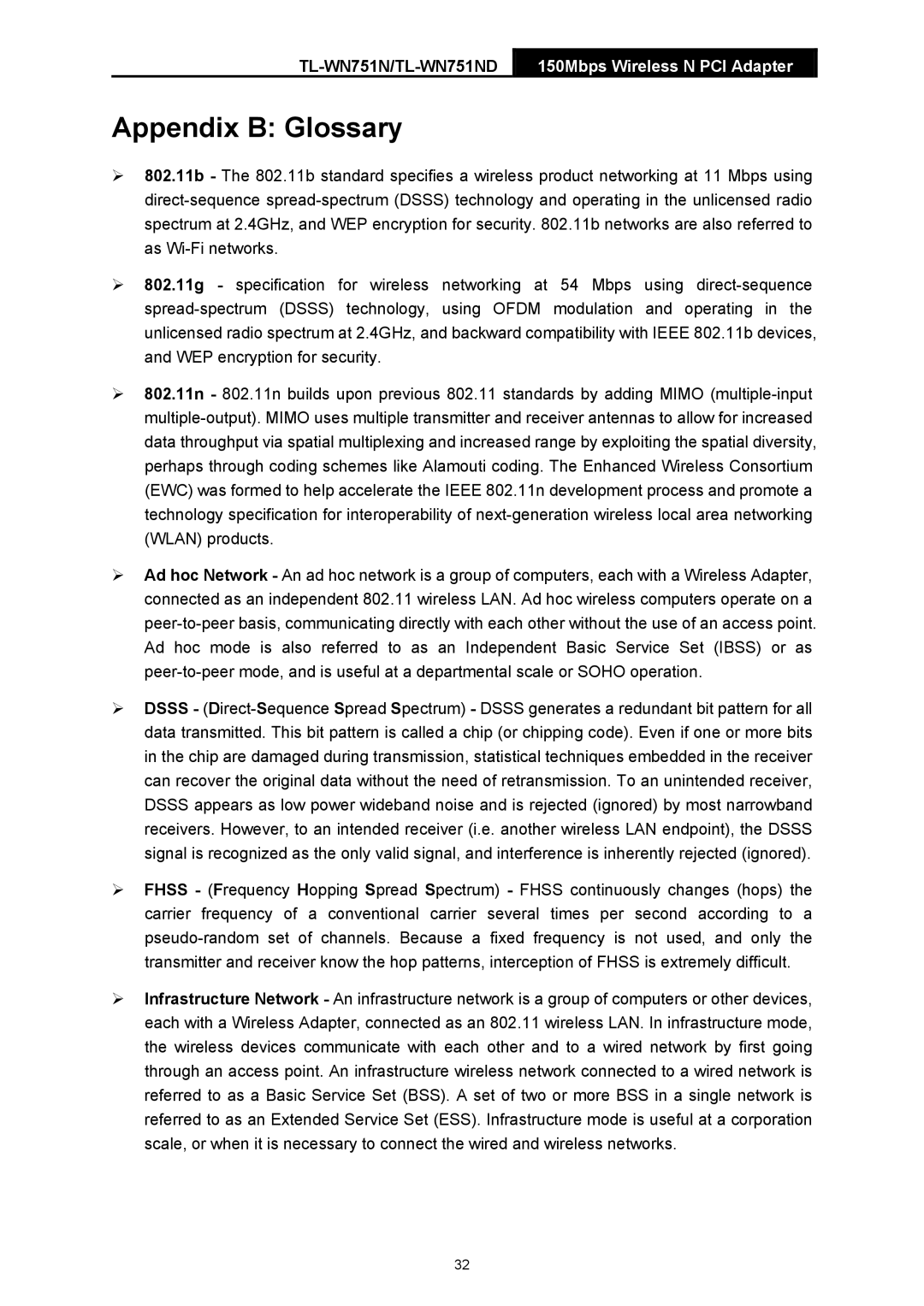 TP-Link TTL-WN751N manual Appendix B Glossary 