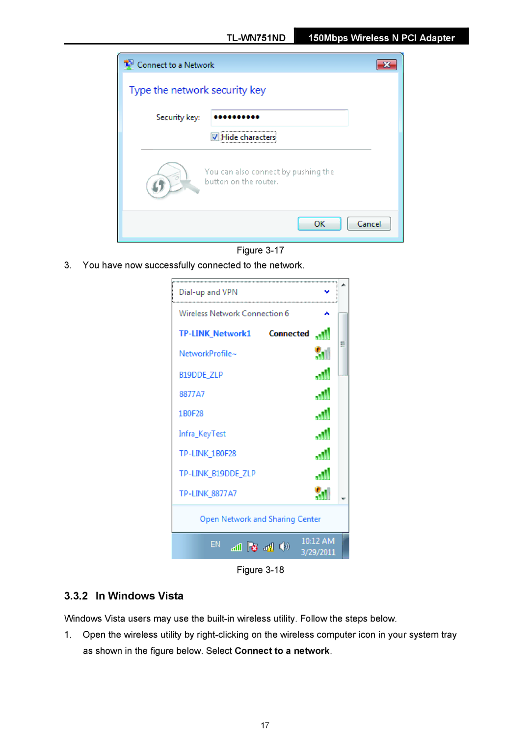 TP-Link TL-WN751ND manual Windows Vista 