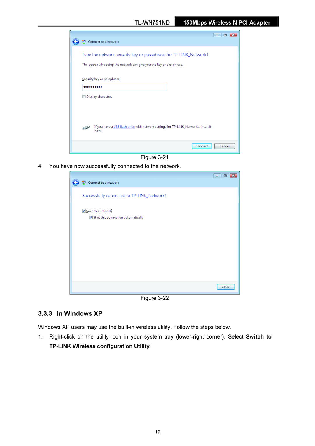 TP-Link TL-WN751ND manual Windows XP 