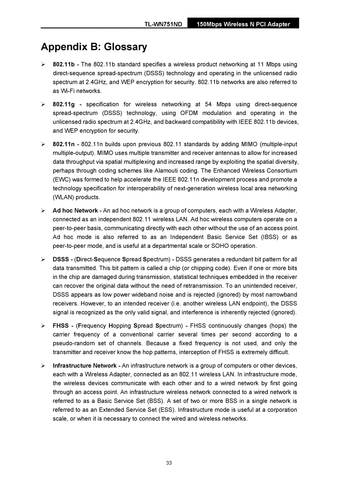 TP-Link TL-WN751ND manual Appendix B Glossary 