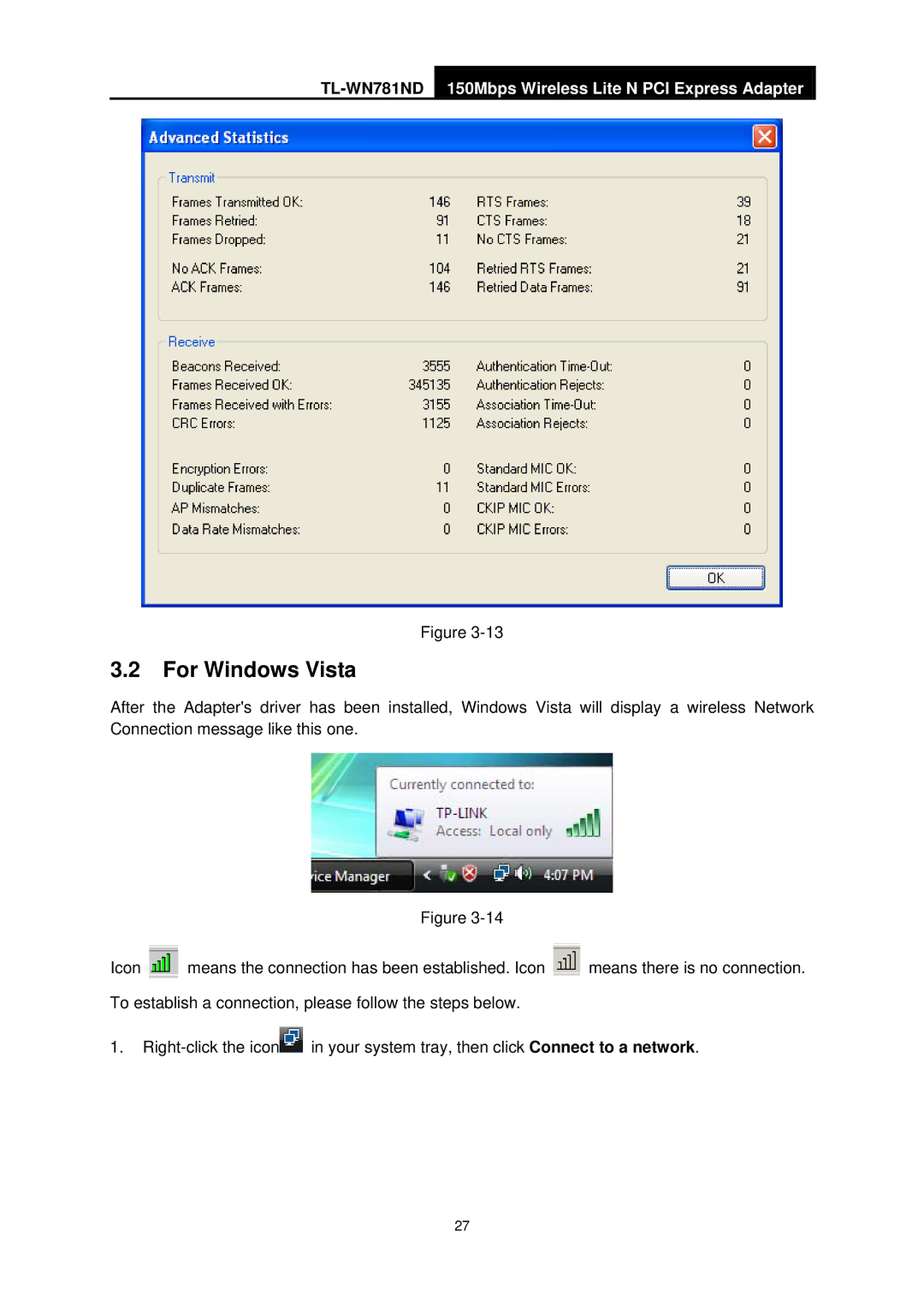 TP-Link TL-WN781ND manual For Windows Vista 