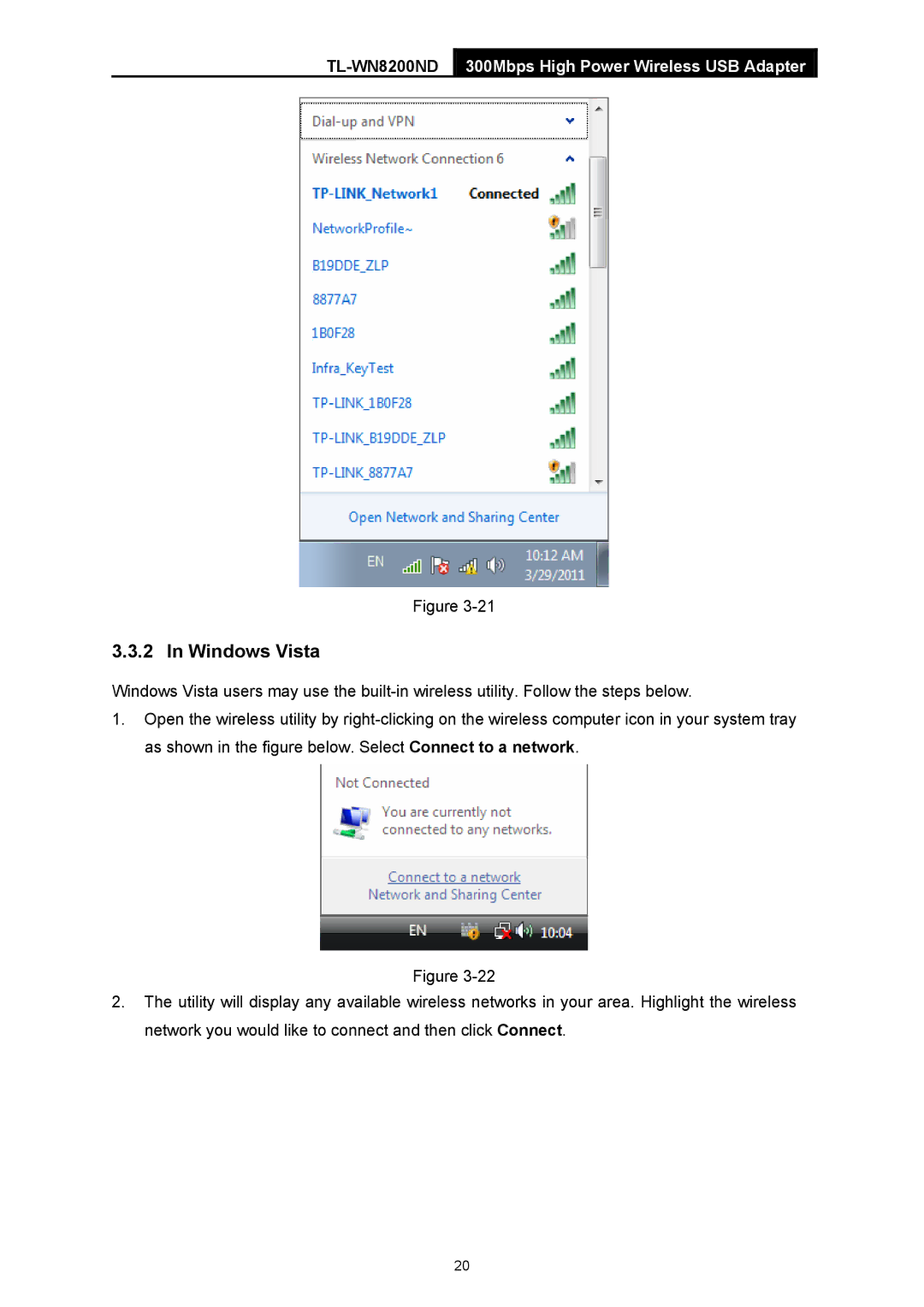 TP-Link TL-WN8200ND manual Windows Vista 