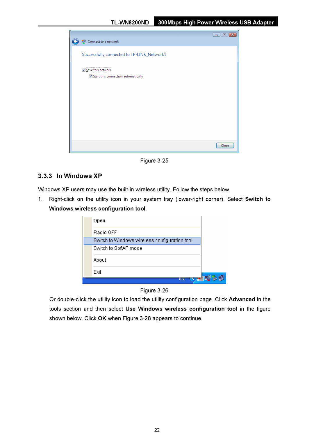 TP-Link TL-WN8200ND manual Windows XP 