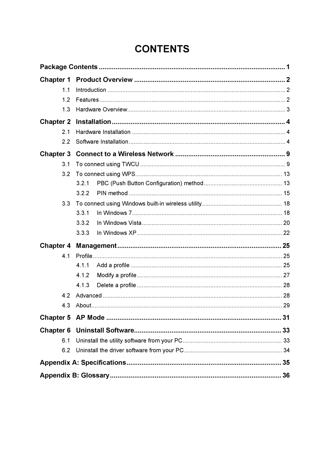 TP-Link TL-WN8200ND manual Contents 