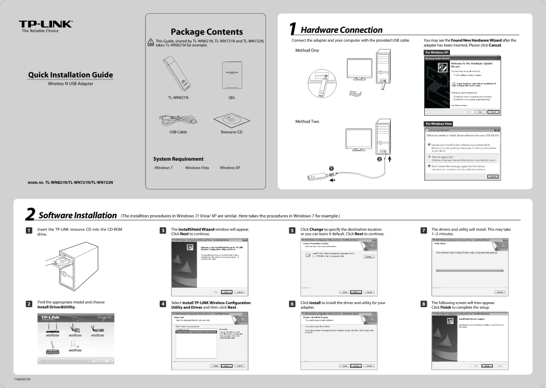 TP-Link TL-WN721N, TL-WN821N, TL-WN722N manual Package Contents, Hardware Connection 