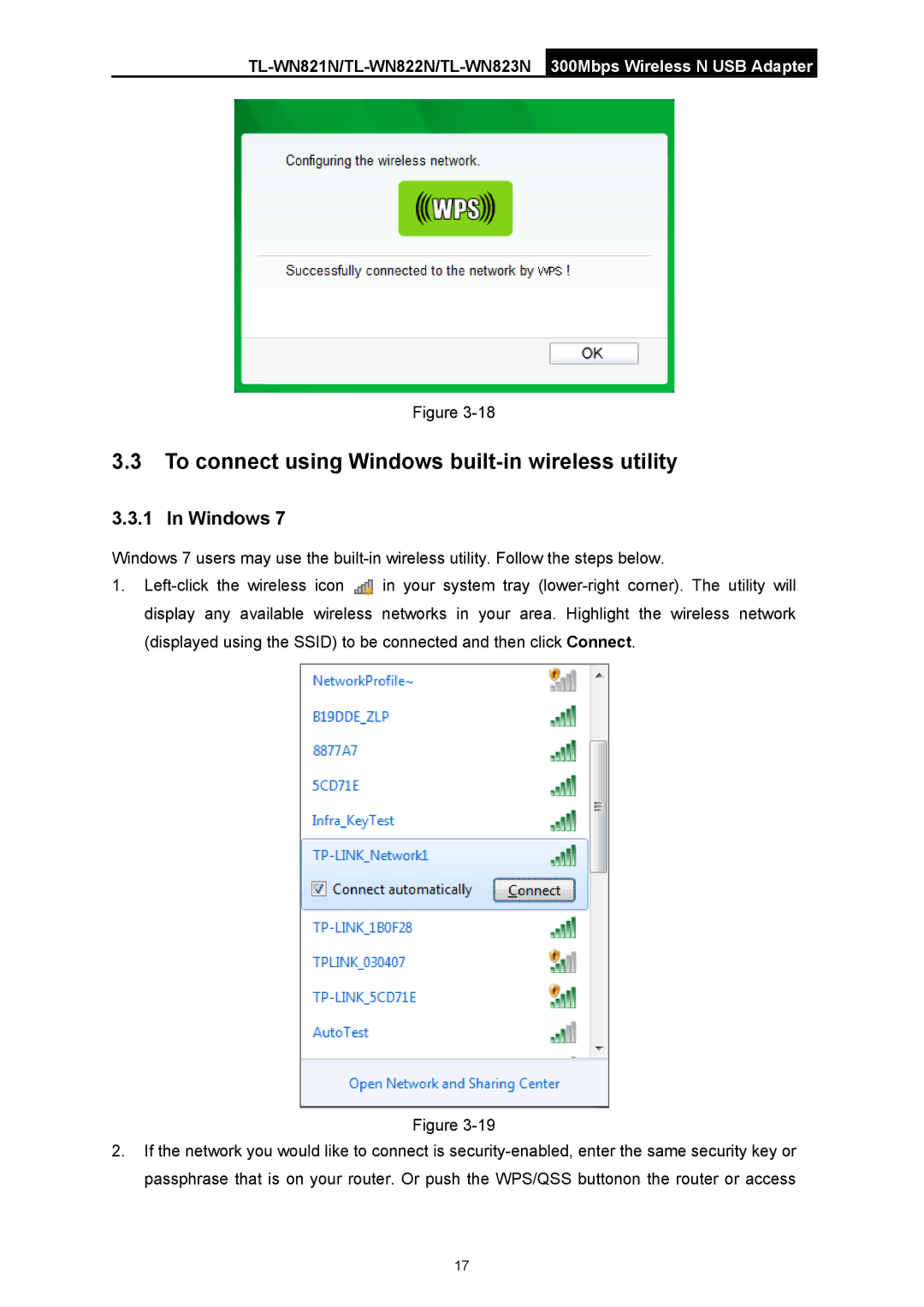 TP-Link TL-WN822N manual To connect using Windows built-in wireless utility 