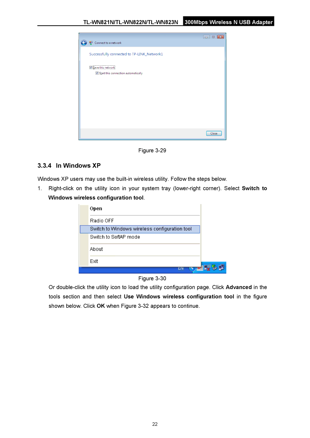 TP-Link TL-WN822N manual Windows XP 