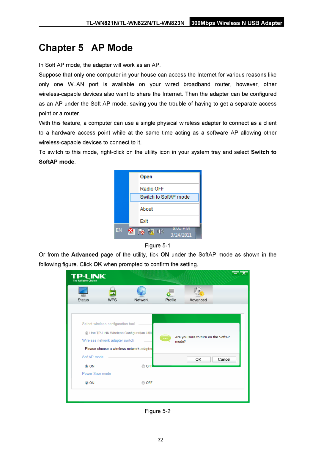 TP-Link TL-WN822N manual AP Mode, SoftAP mode 