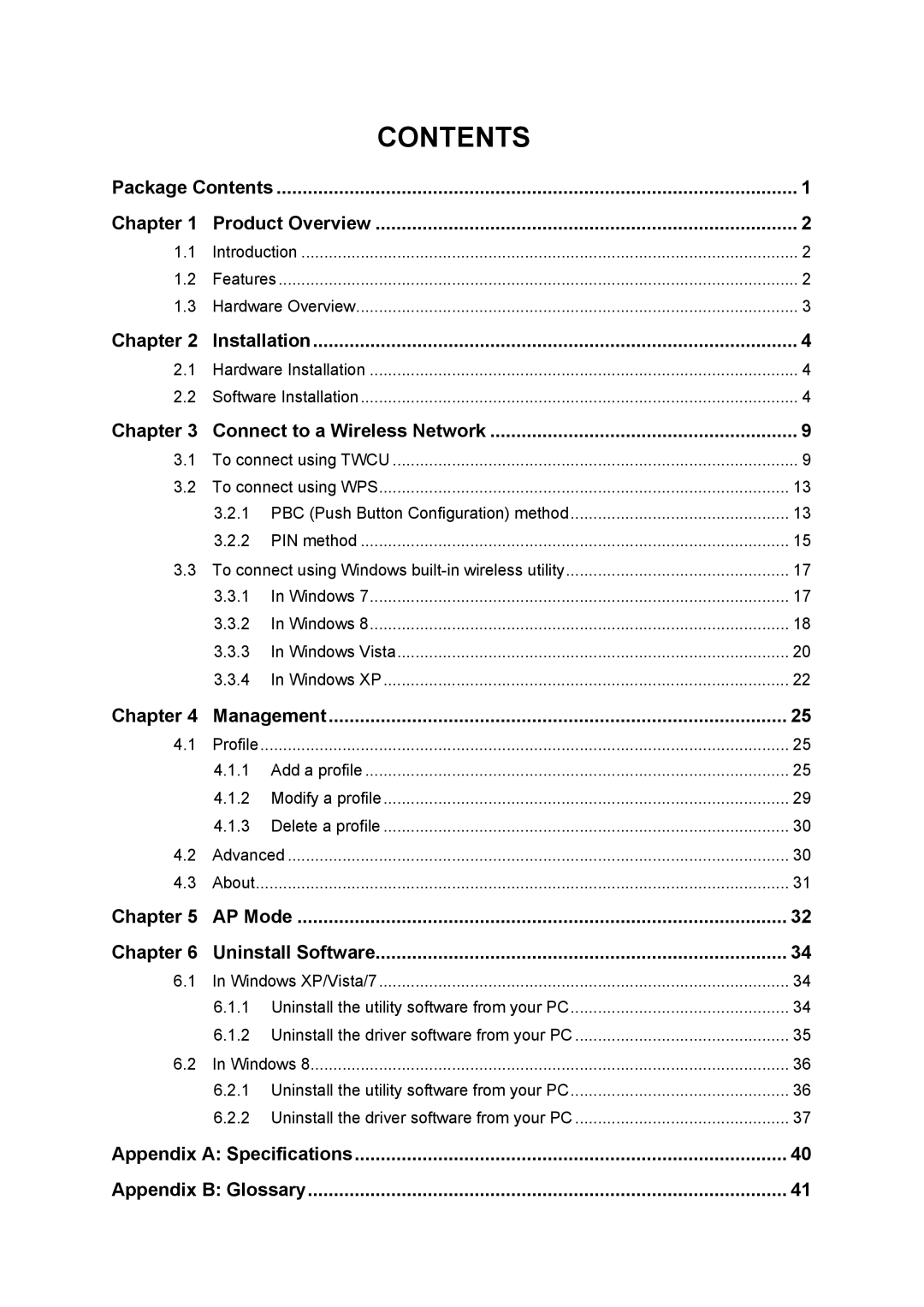 TP-Link TL-WN822N manual Contents 