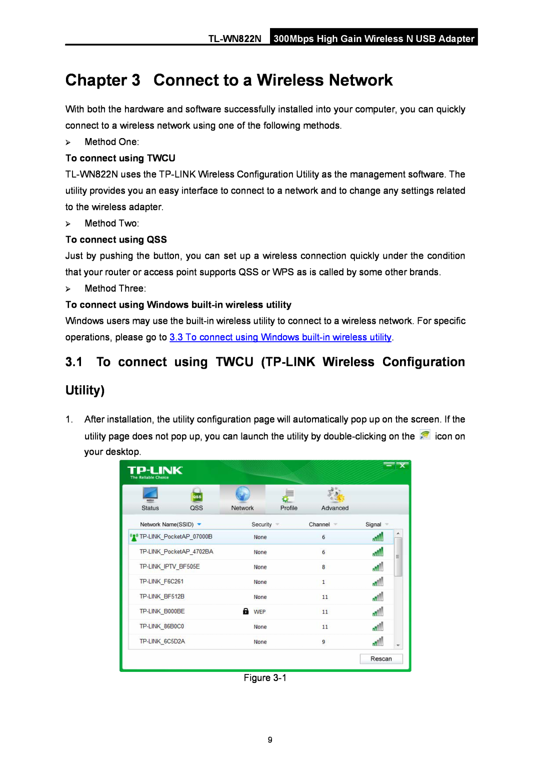 TP-Link TL-WN822N manual Connect to a Wireless Network, To connect using TWCU TP-LINK Wireless Configuration Utility 