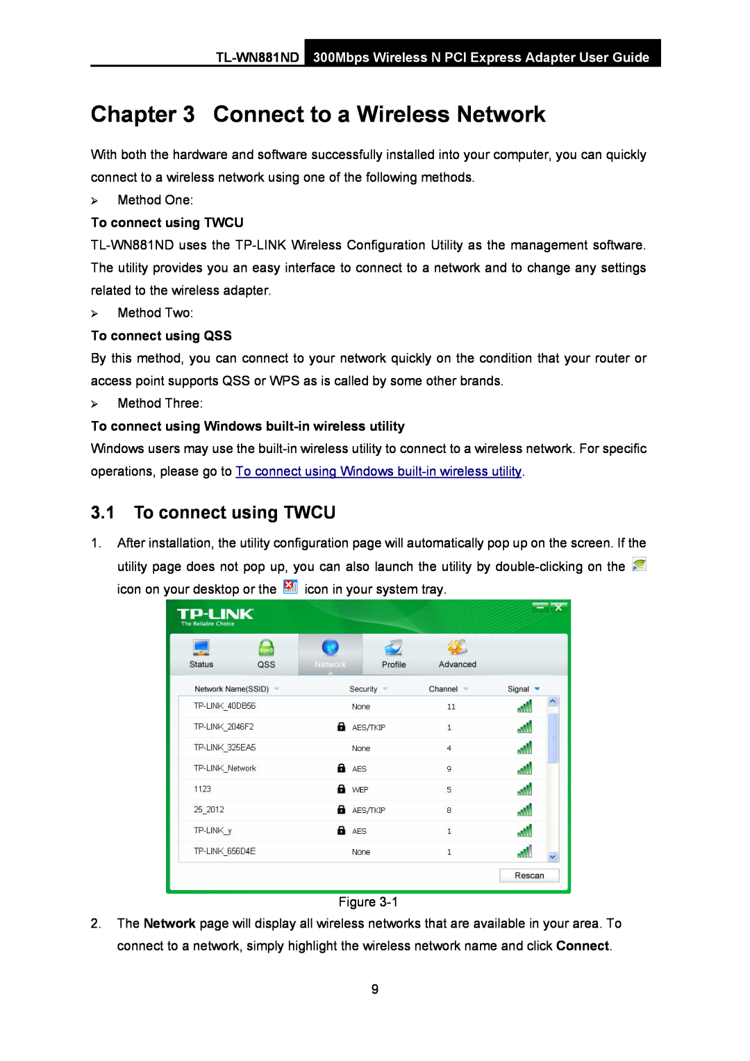 TP-Link TL-WN881ND manual Connect to a Wireless Network, To connect using TWCU 