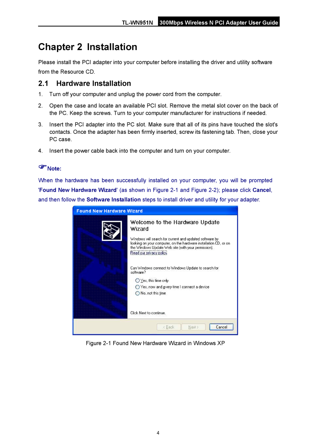 TP-Link TL-WN951N manual Hardware Installation 