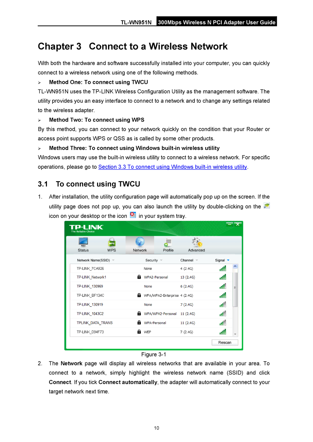 TP-Link TL-WN951N manual Connect to a Wireless Network, To connect using Twcu 