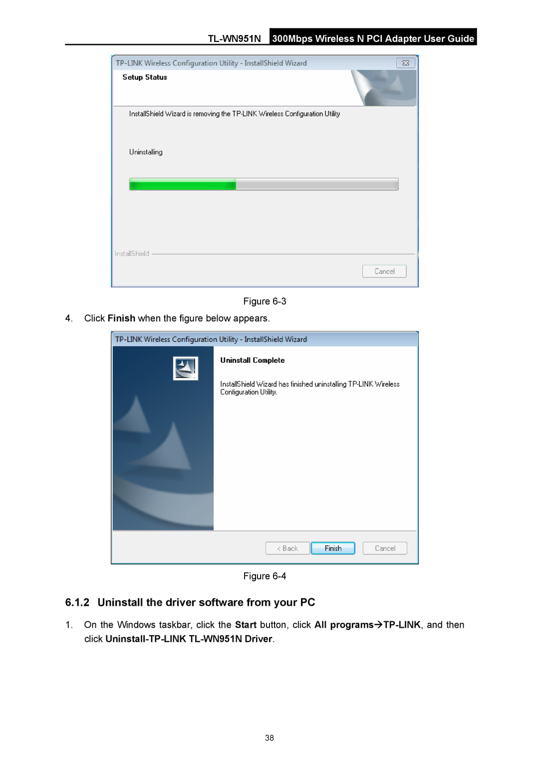 TP-Link TL-WN951N manual Uninstall the driver software from your PC 