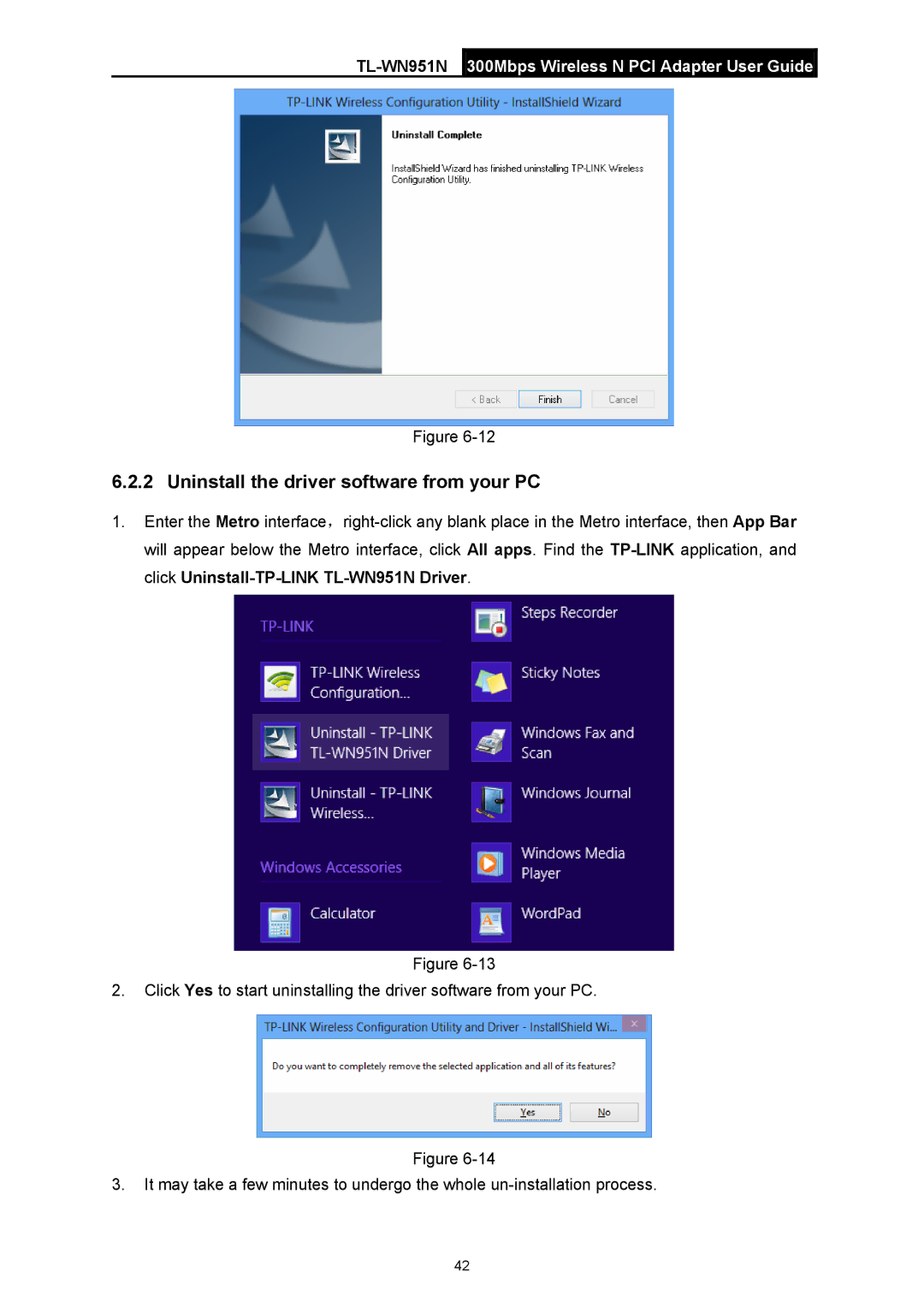 TP-Link TL-WN951N manual Uninstall the driver software from your PC 