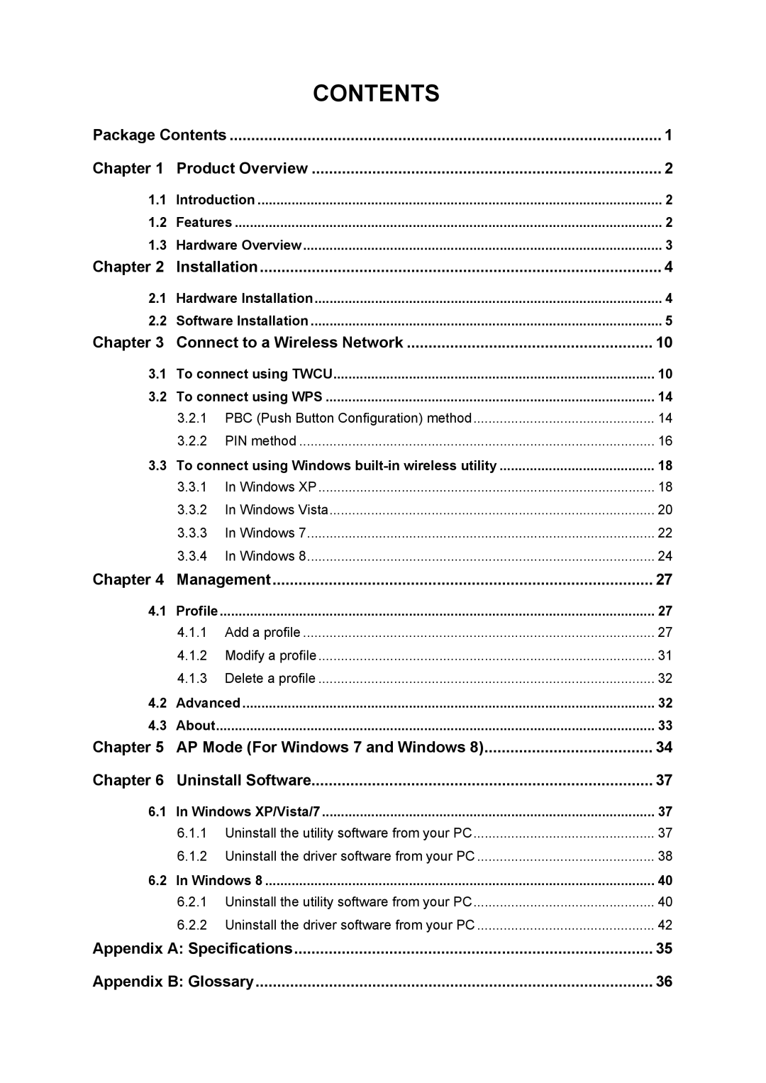 TP-Link TL-WN951N manual Contents 