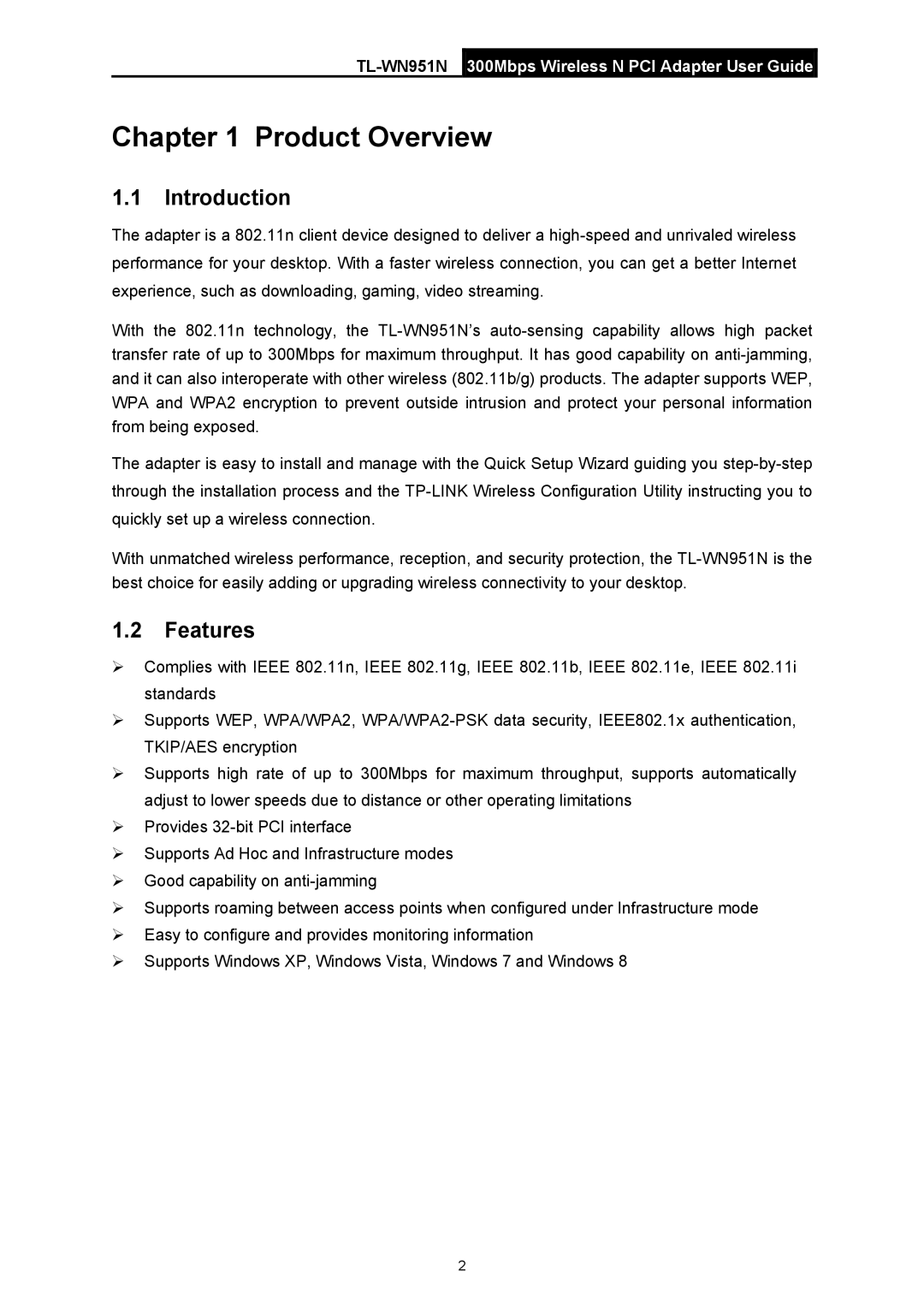 TP-Link TL-WN951N manual Product Overview, Introduction, Features 