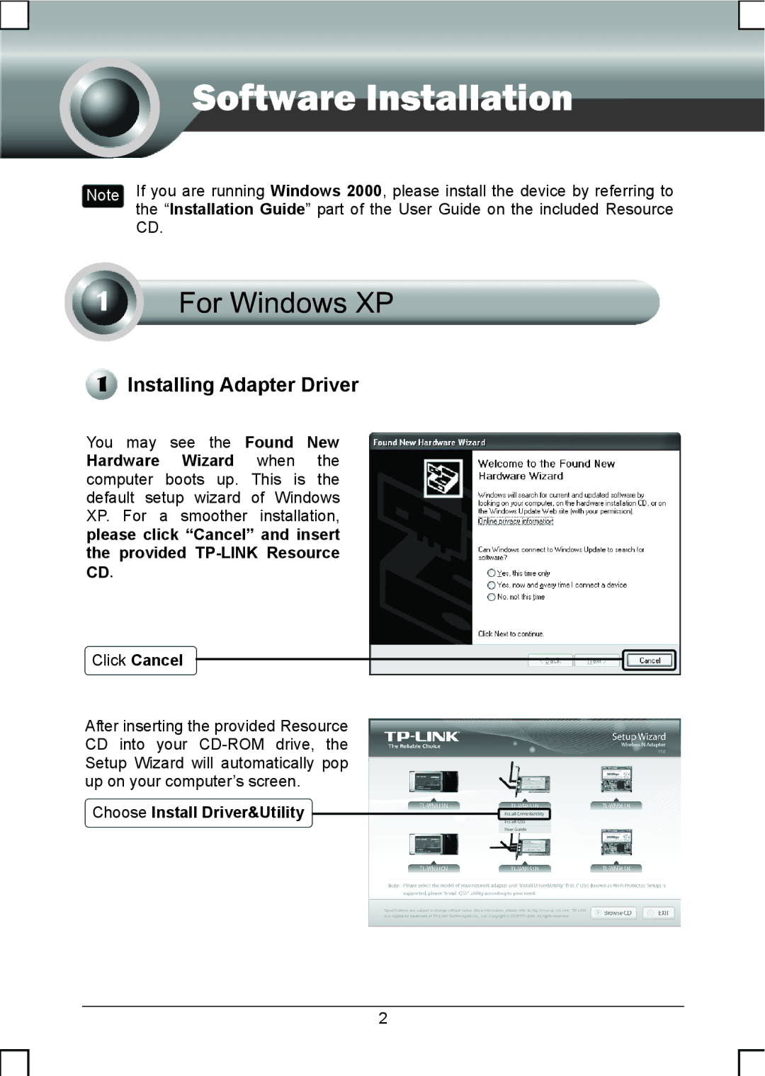 TP-Link TL-WNB51N manual Installing Adapter Driver, Choose Install Driver&Utility 
