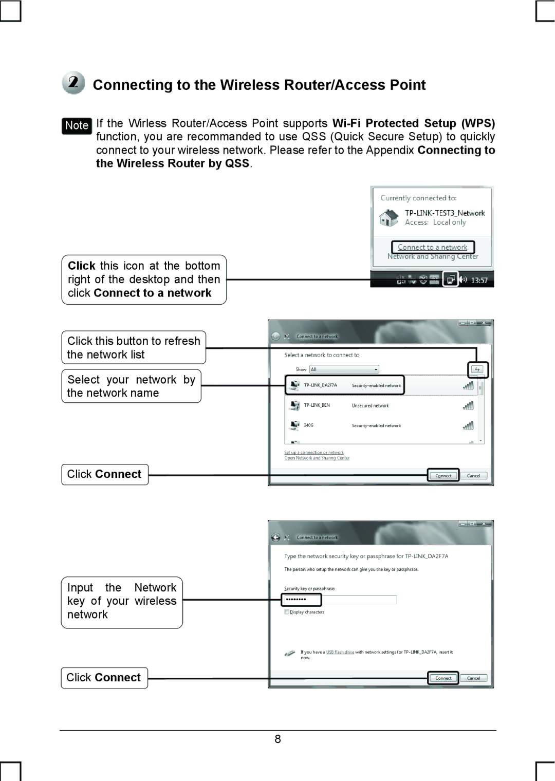 TP-Link TL-WNB51N manual Connecting to the Wireless Router/Access Point, Wireless Router by QSS 