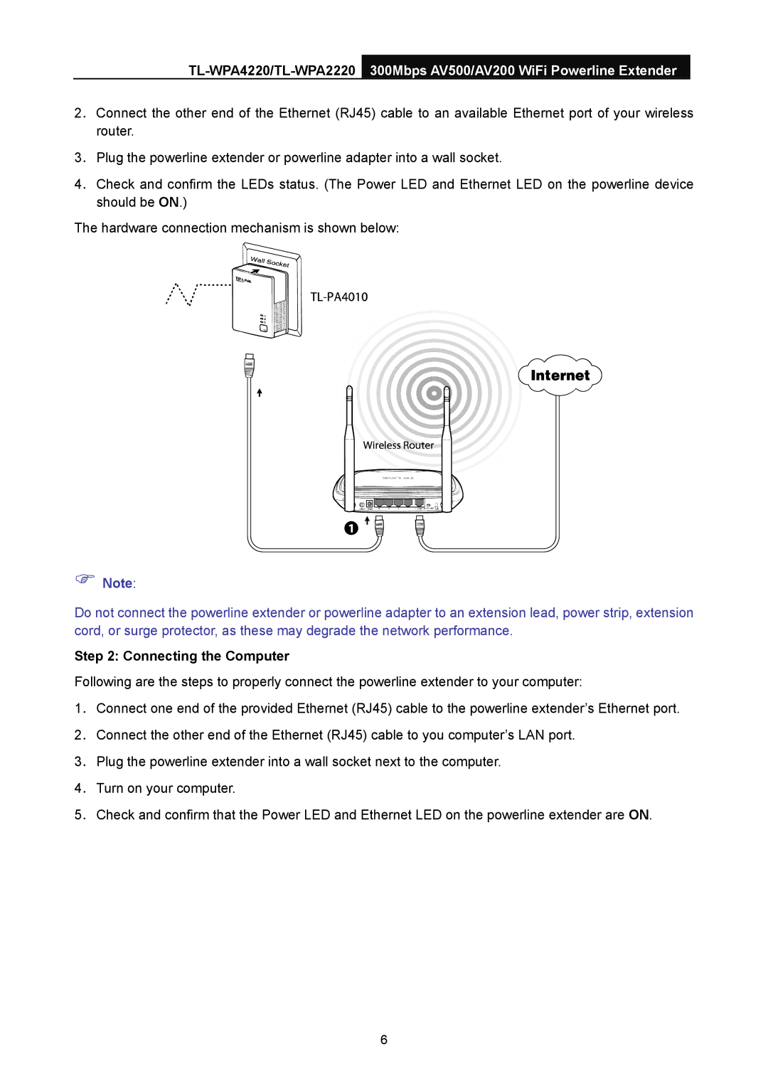 TP-Link TL-WPA4220, TL-WPA2220 manual Connecting the Computer 