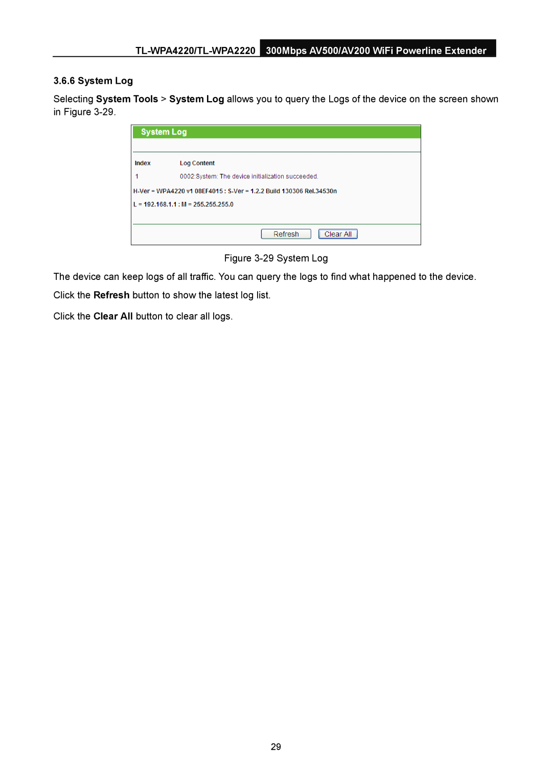 TP-Link TL-WPA2220, TL-WPA4220 manual System Log 