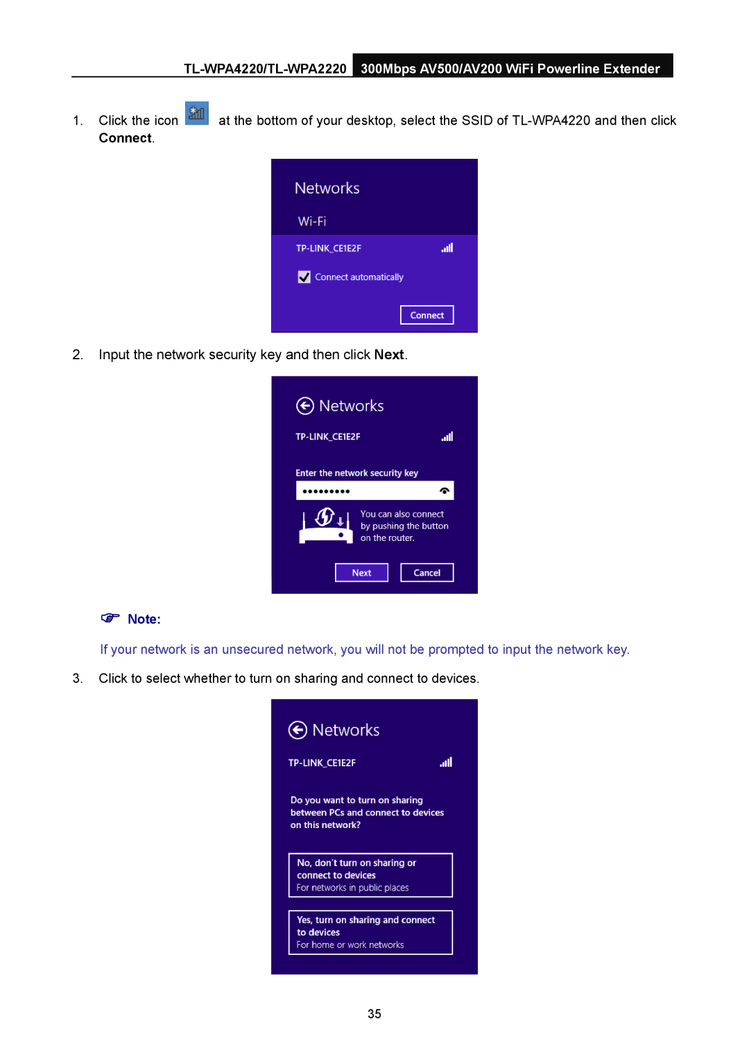 TP-Link TL-WPA2220, TL-WPA4220 manual Input the network security key and then click Next 