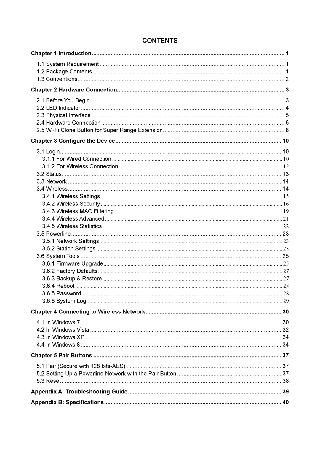 TP-Link TL-WPA4220, TL-WPA2220 manual Contents 