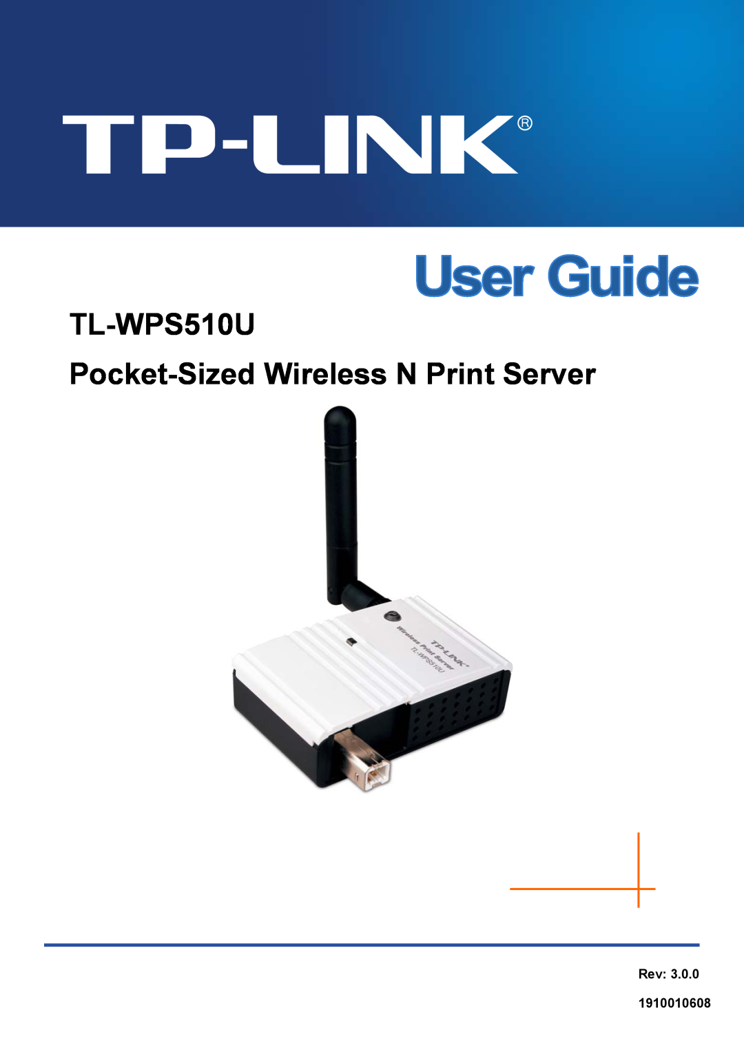 TP-Link tl-wps510u manual TL-WPS510U Pocket-Sized Wireless N Print Server, Rev 1910010608 