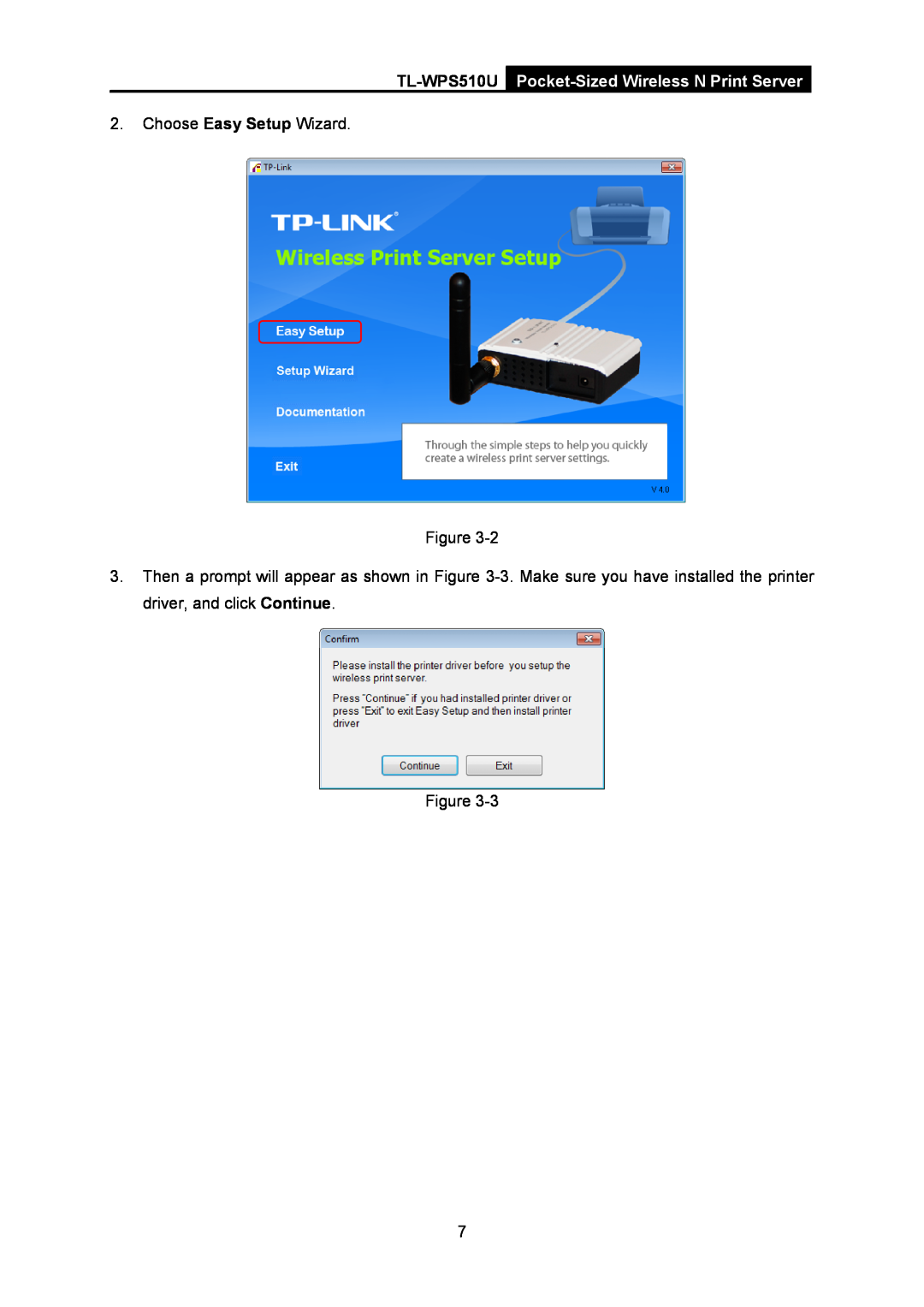 TP-Link tl-wps510u manual TL-WPS510U Pocket-Sized Wireless N Print Server, Choose Easy Setup Wizard 