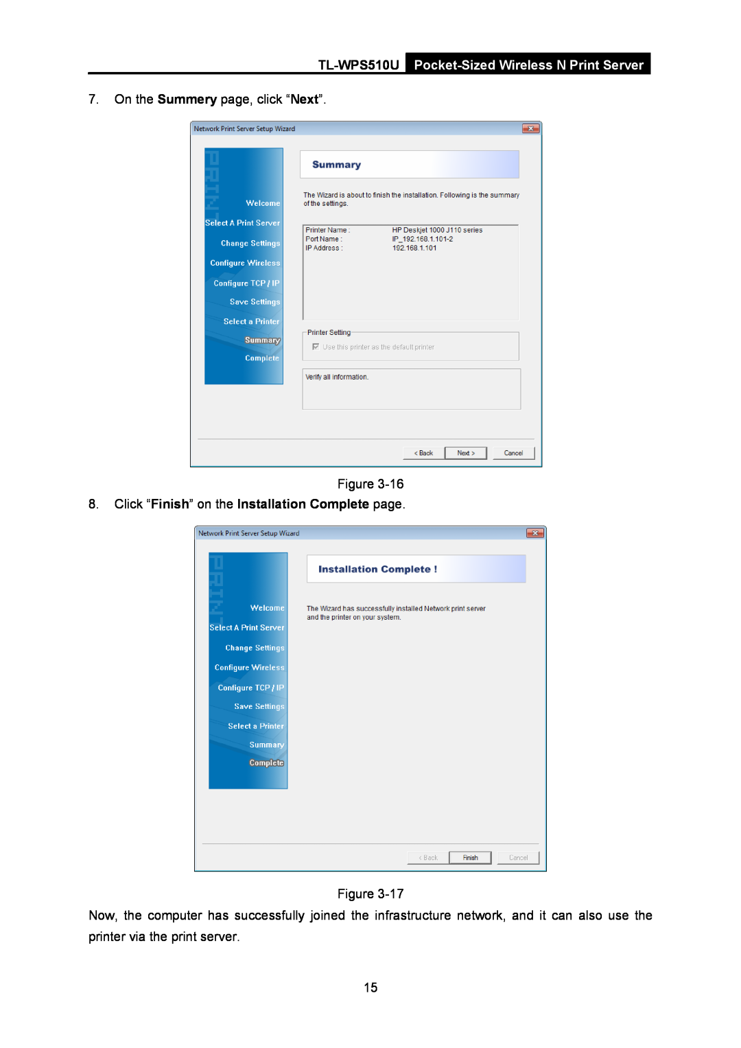 TP-Link tl-wps510u manual TL-WPS510U, Pocket-Sized Wireless N Print Server, On the Summery page, click “Next” 