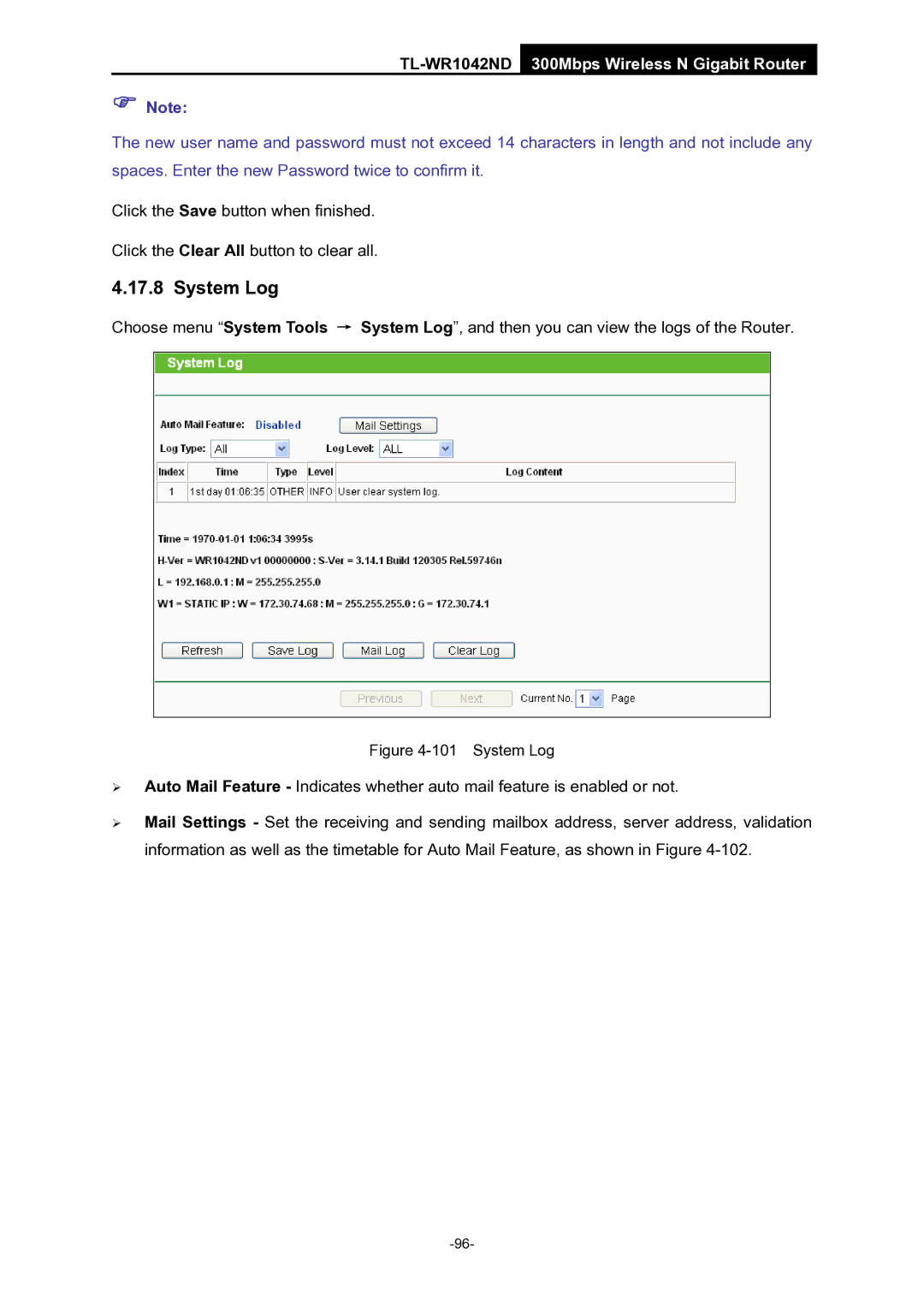 TP-Link TL-WR1042ND manual System Log 