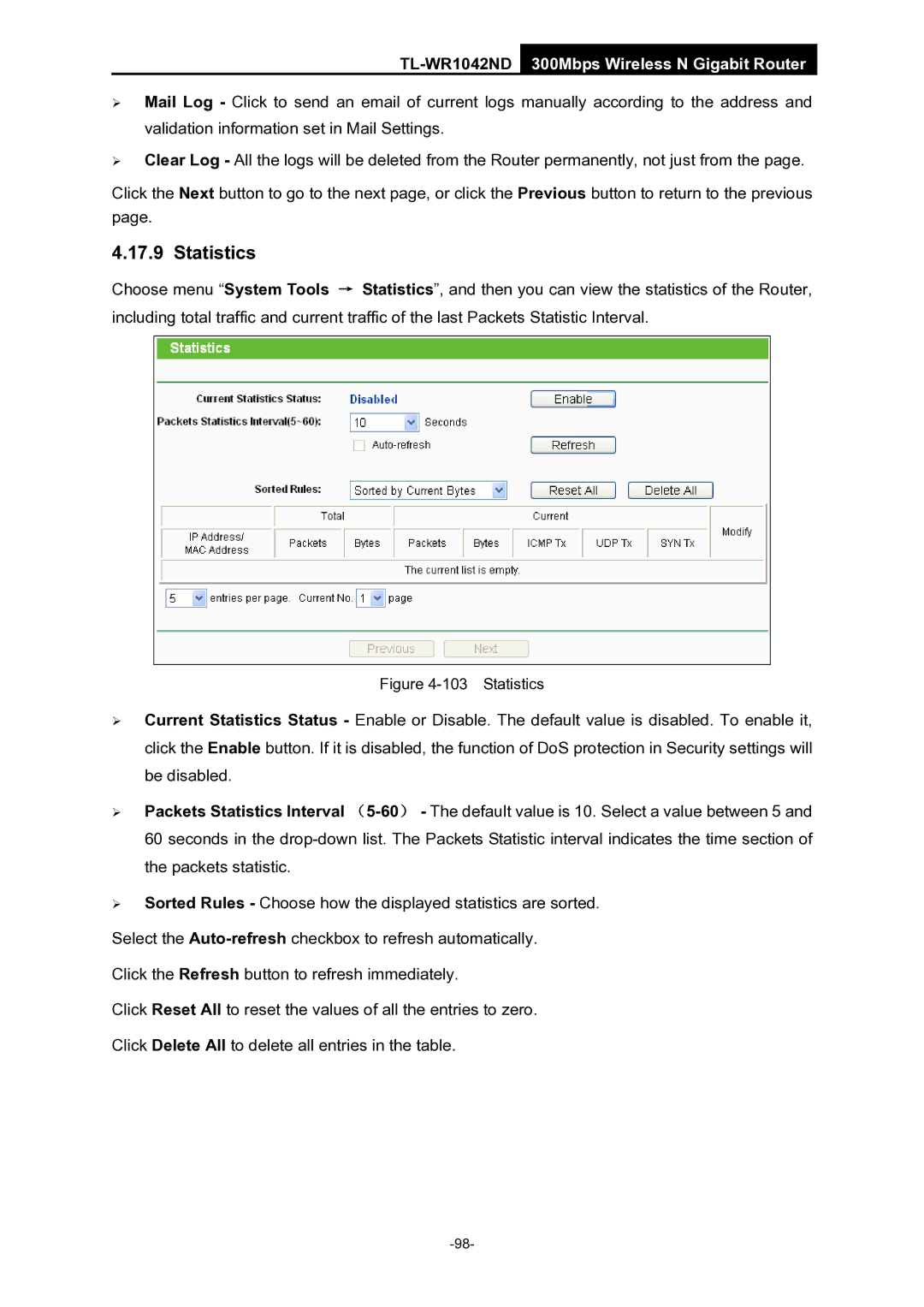 TP-Link TL-WR1042ND manual Statistics 