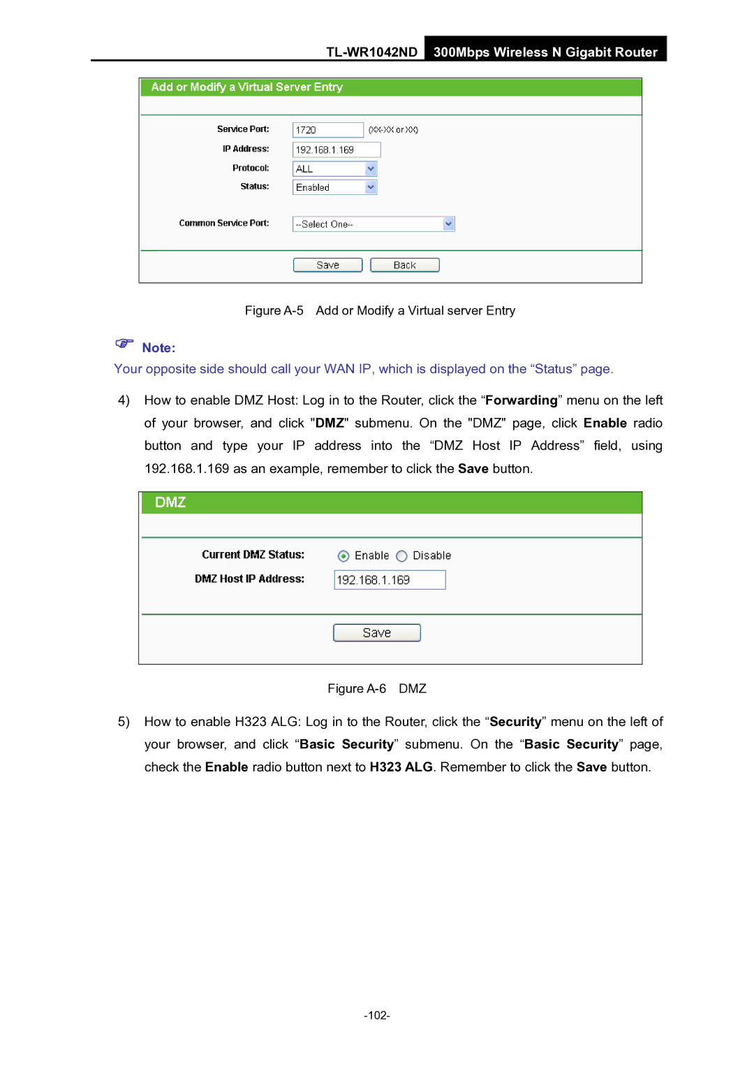 TP-Link TL-WR1042ND manual Figure A-5 Add or Modify a Virtual server Entry 