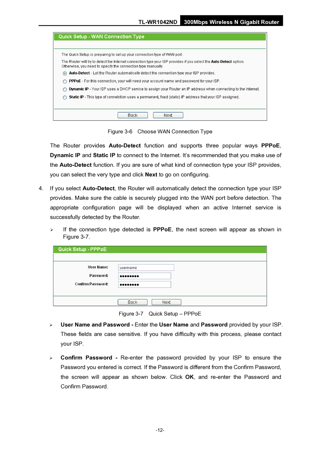 TP-Link TL-WR1042ND manual Choose WAN Connection Type 