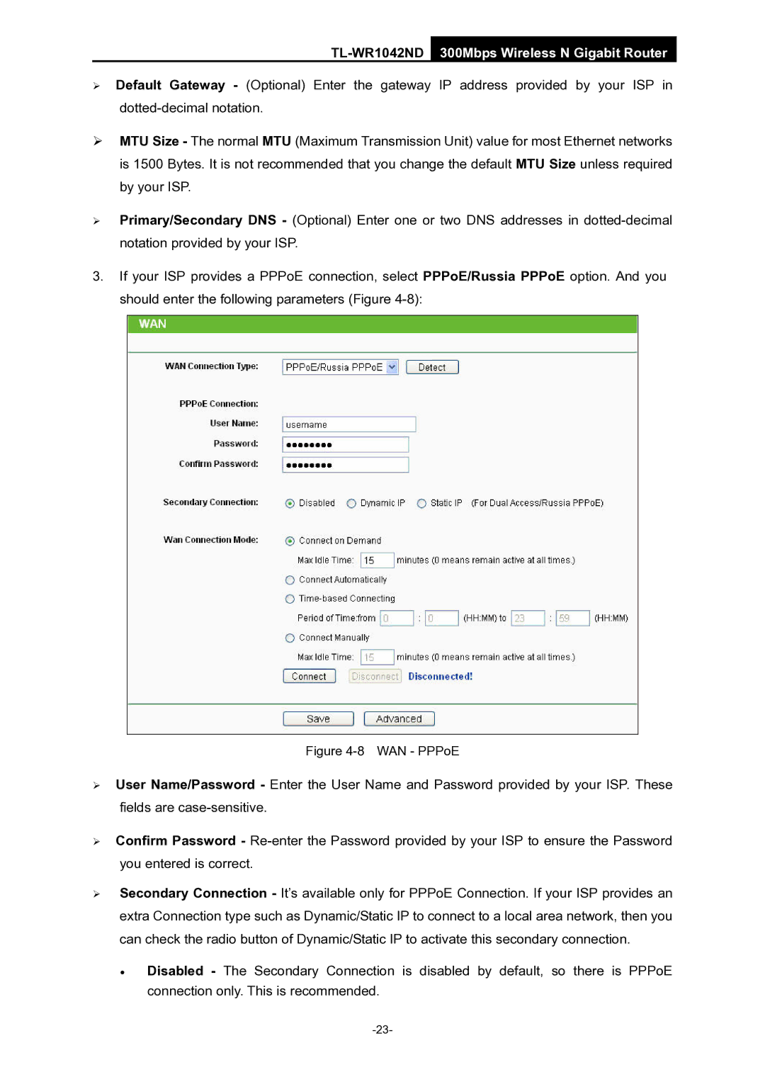 TP-Link TL-WR1042ND manual WAN PPPoE 