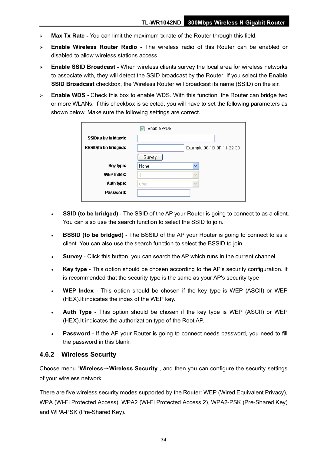 TP-Link TL-WR1042ND manual Wireless Security 