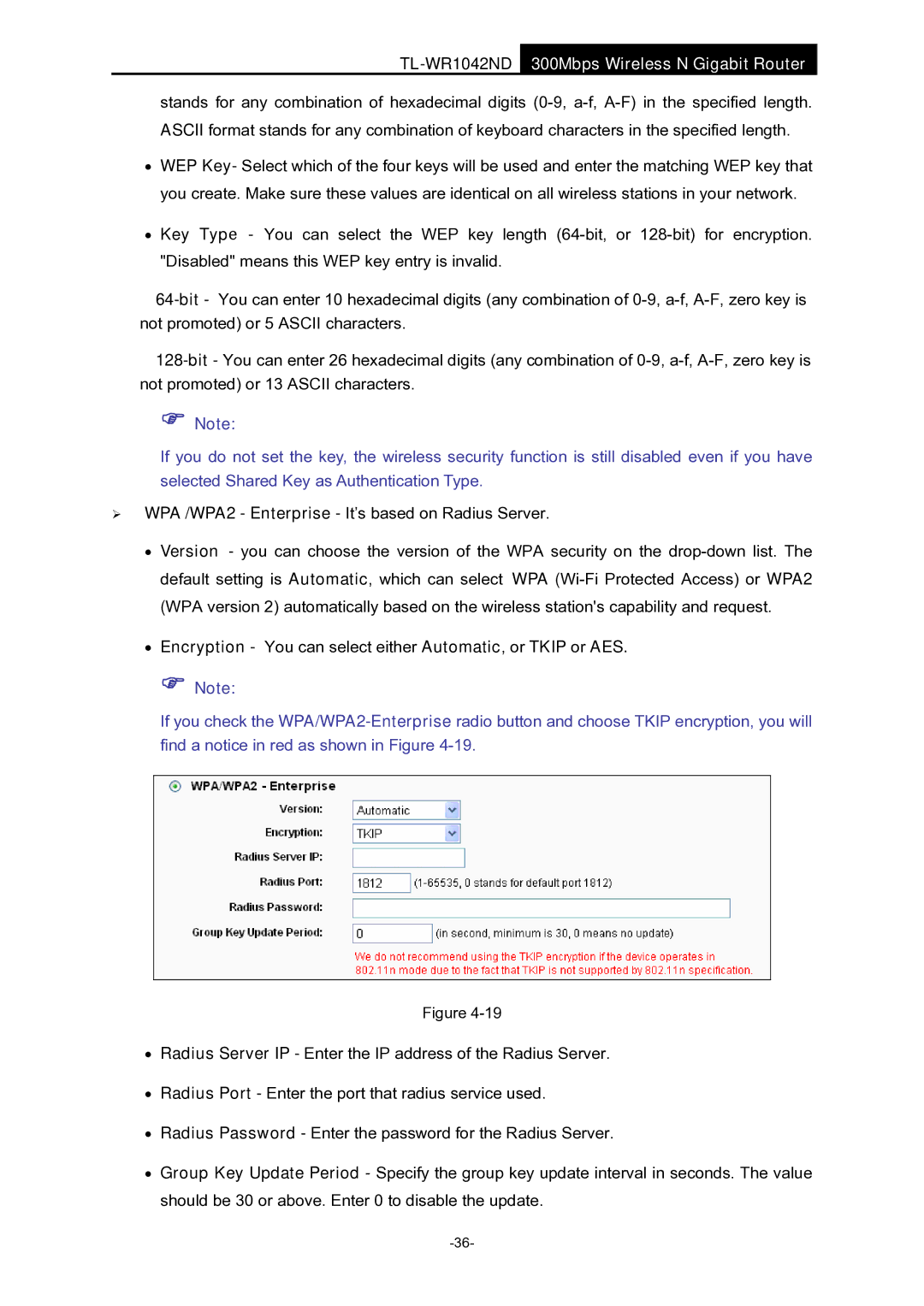 TP-Link TL-WR1042ND manual Encryption You can select either Automatic, or Tkip or AES 