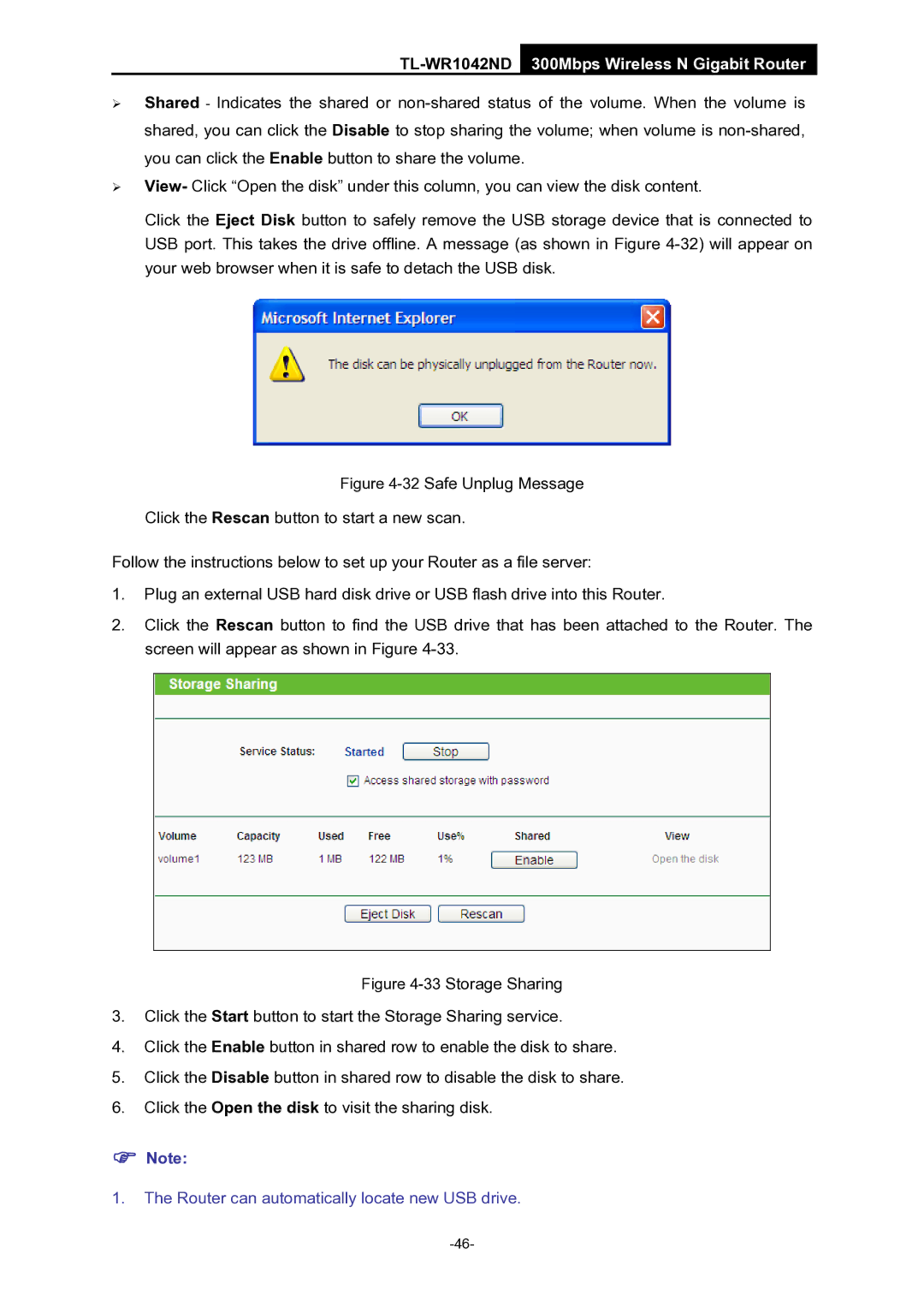 TP-Link TL-WR1042ND manual Router can automatically locate new USB drive 