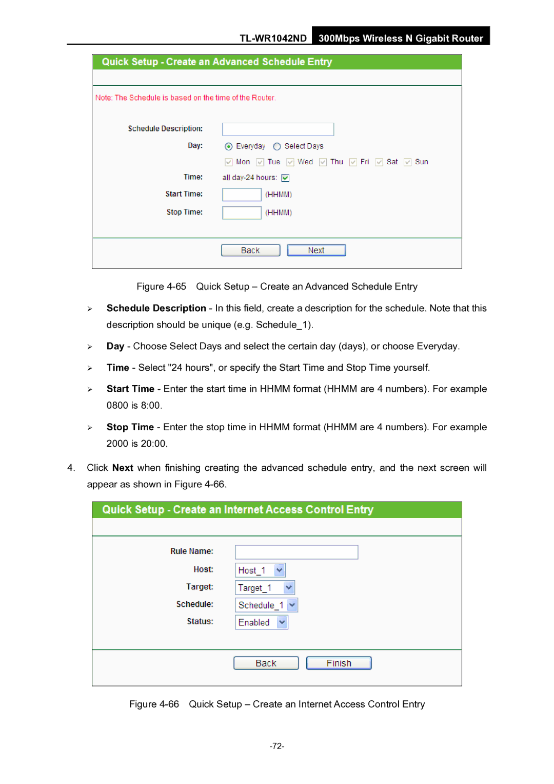 TP-Link TL-WR1042ND manual Quick Setup Create an Internet Access Control Entry 