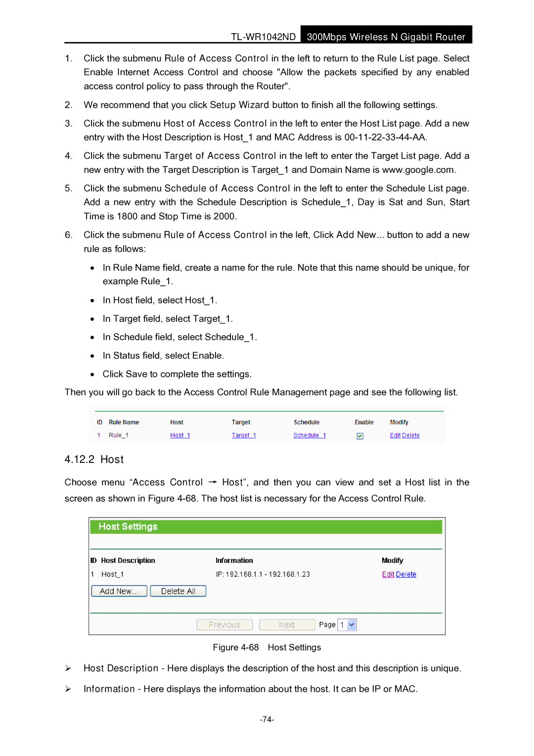 TP-Link TL-WR1042ND manual Host Settings 