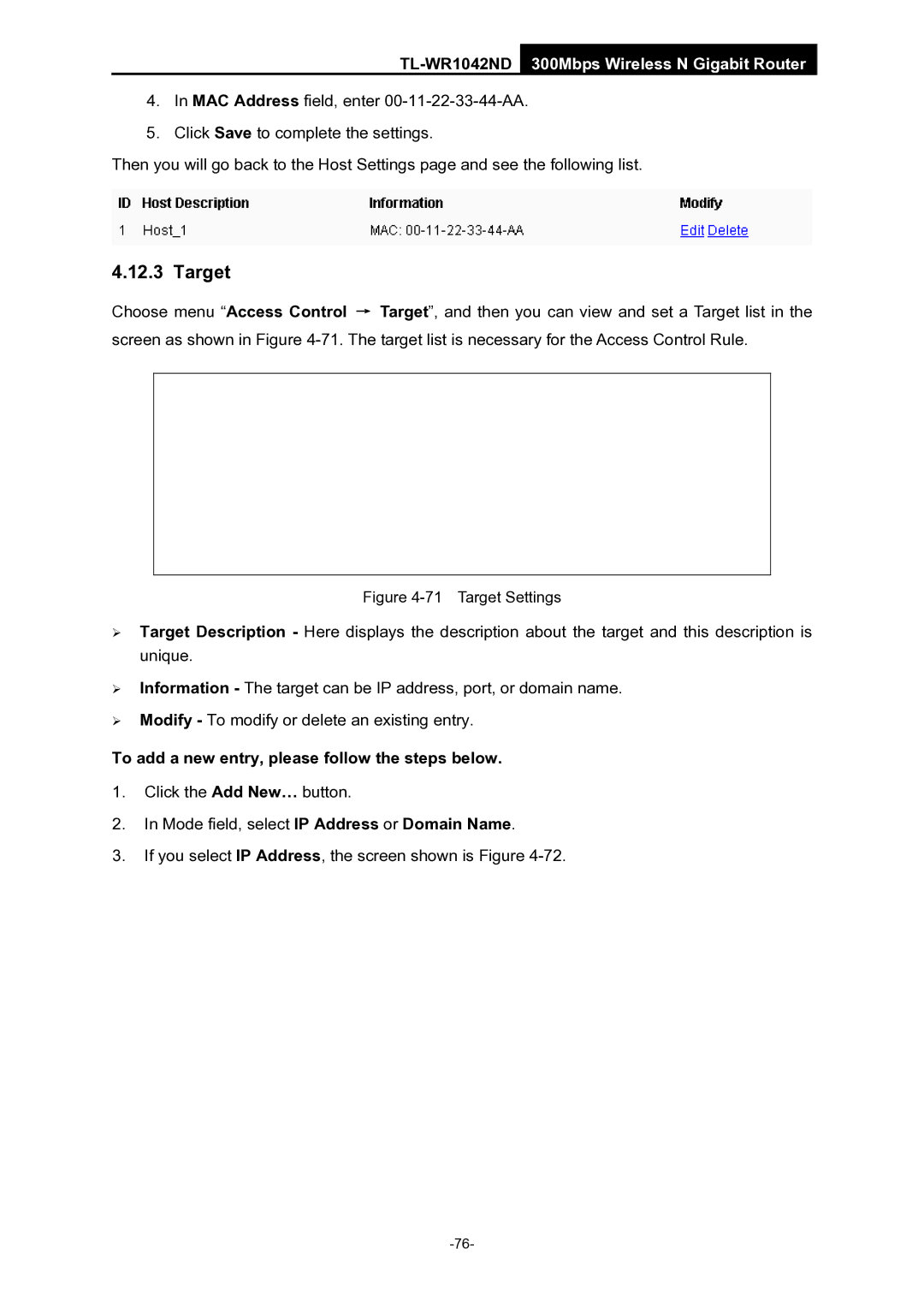 TP-Link TL-WR1042ND manual Target Settings 