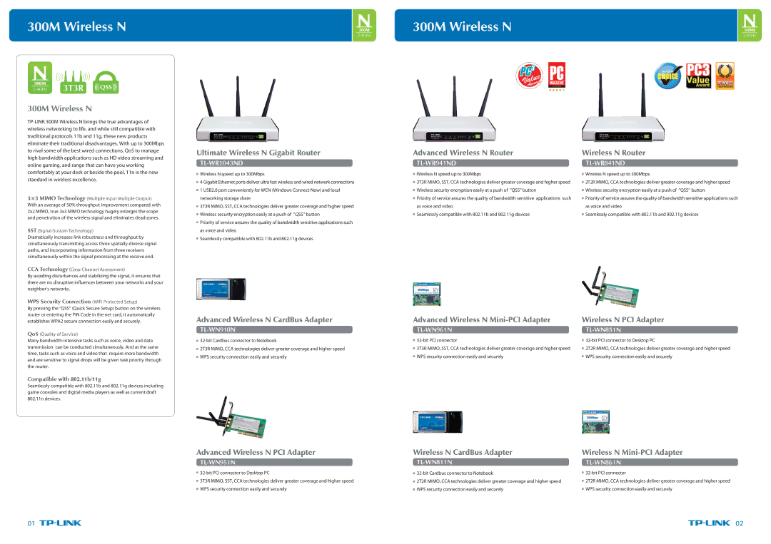 TP-Link specifications 300M Wireless N, TL-WR1043ND TL-WR941ND TL-WR841ND, TL-WN910N TL-WN961N TL-WN851N 