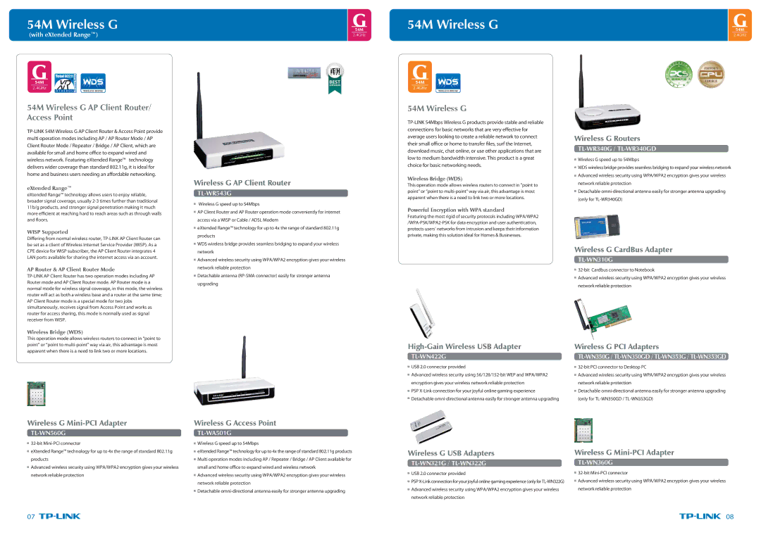 TP-Link TL-WR1043ND specifications 54M Wireless G AP Client Router/ Access Point 