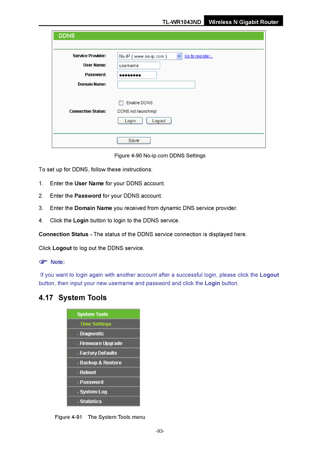 TP-Link TL-WR1043ND manual The System Tools menu 