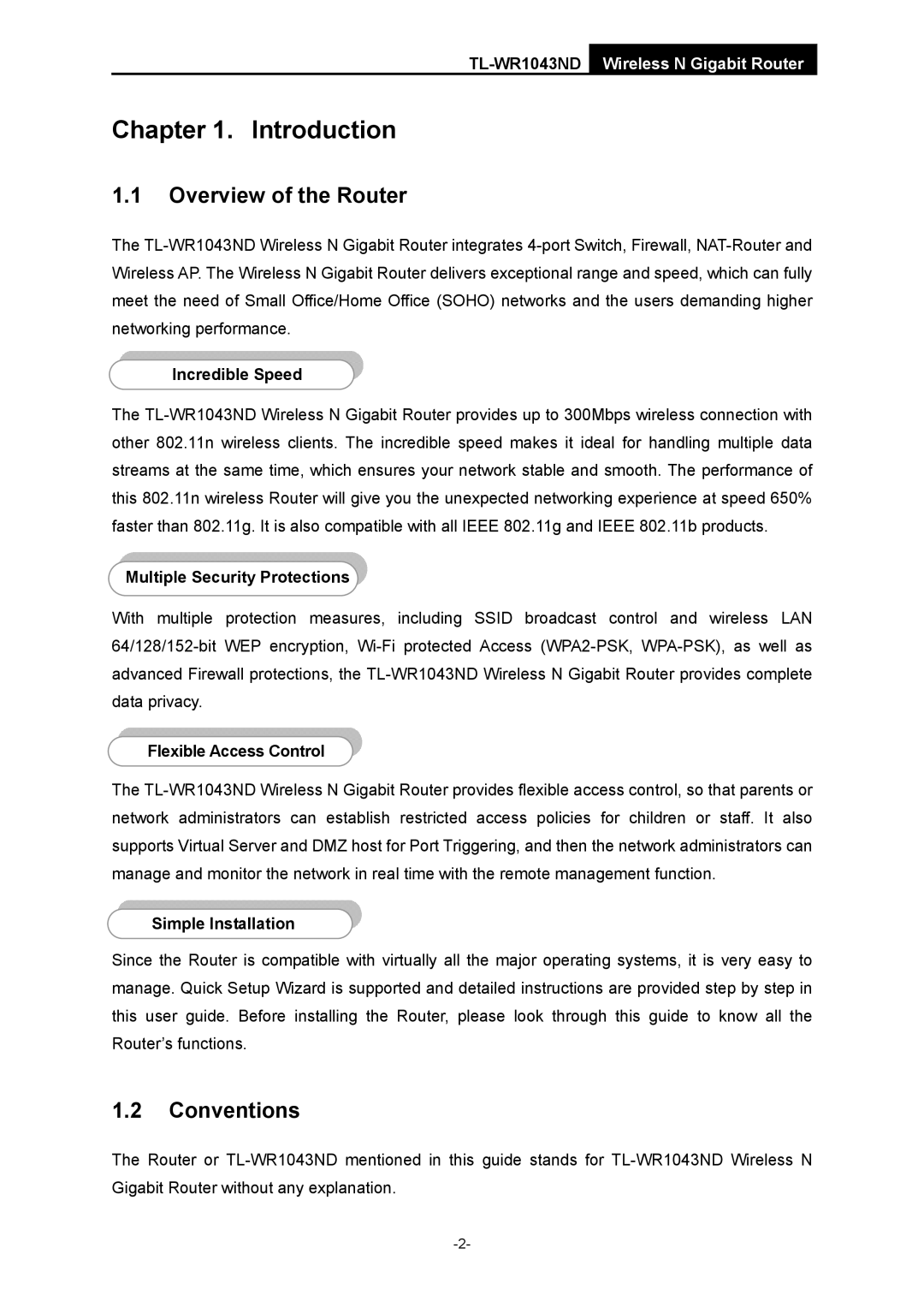 TP-Link TL-WR1043ND manual Overview of the Router, Conventions 